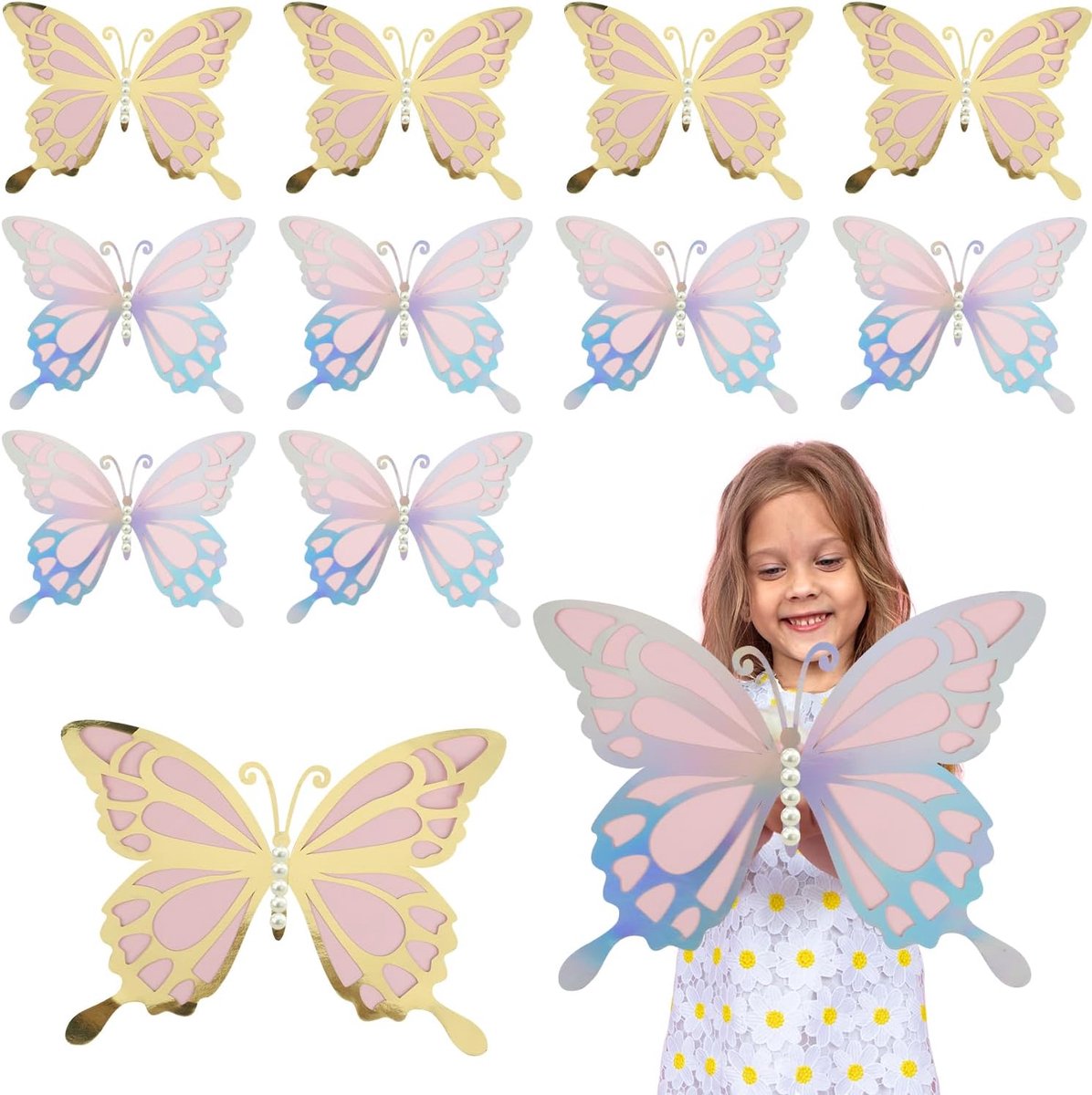 12st Groot 3D Vlinder Decoraties, Wanddecoratie Met 50st Parel Stickers, Gigantische Muur Decor Voor Verjaardag Babyshower Bruiloft