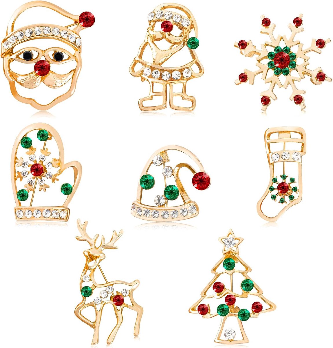 Broches Pin Set, Strass Kerstbroches, Strasssteentjes, Kerstversiering voor Kleding, Cadeau Ornamenten