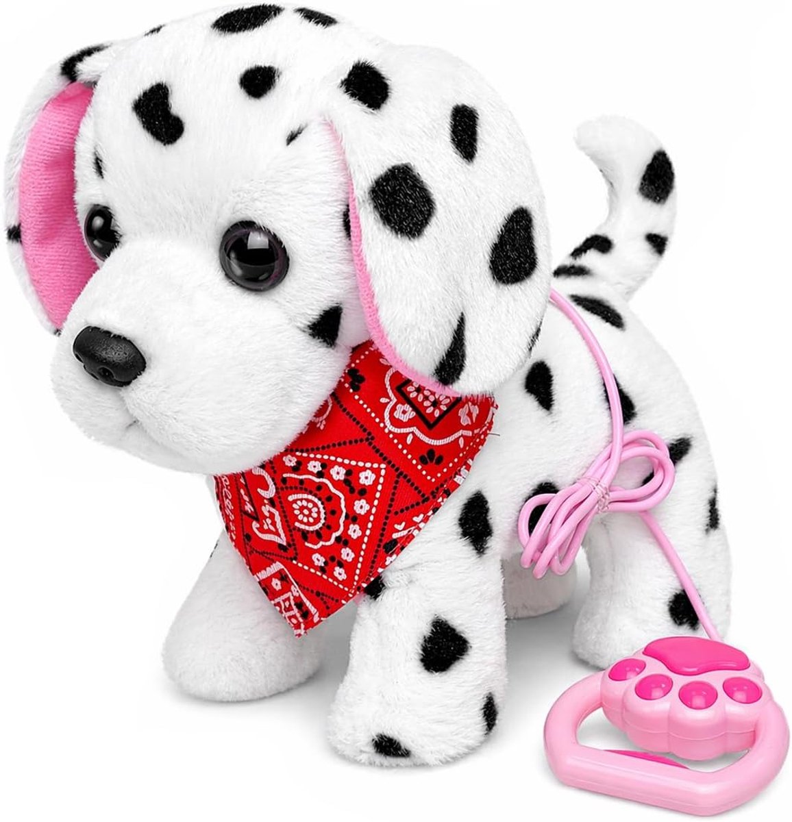 YUHUNG Wandelen en blaffen Dalmatische puppy gevuld geanimeerd hondenspeelgoed voor kinderen met riem, hoofd knikken, lopen, blaffen, staartkwetsen, elektrnoic huisdieren puppy pluche speelgoed
