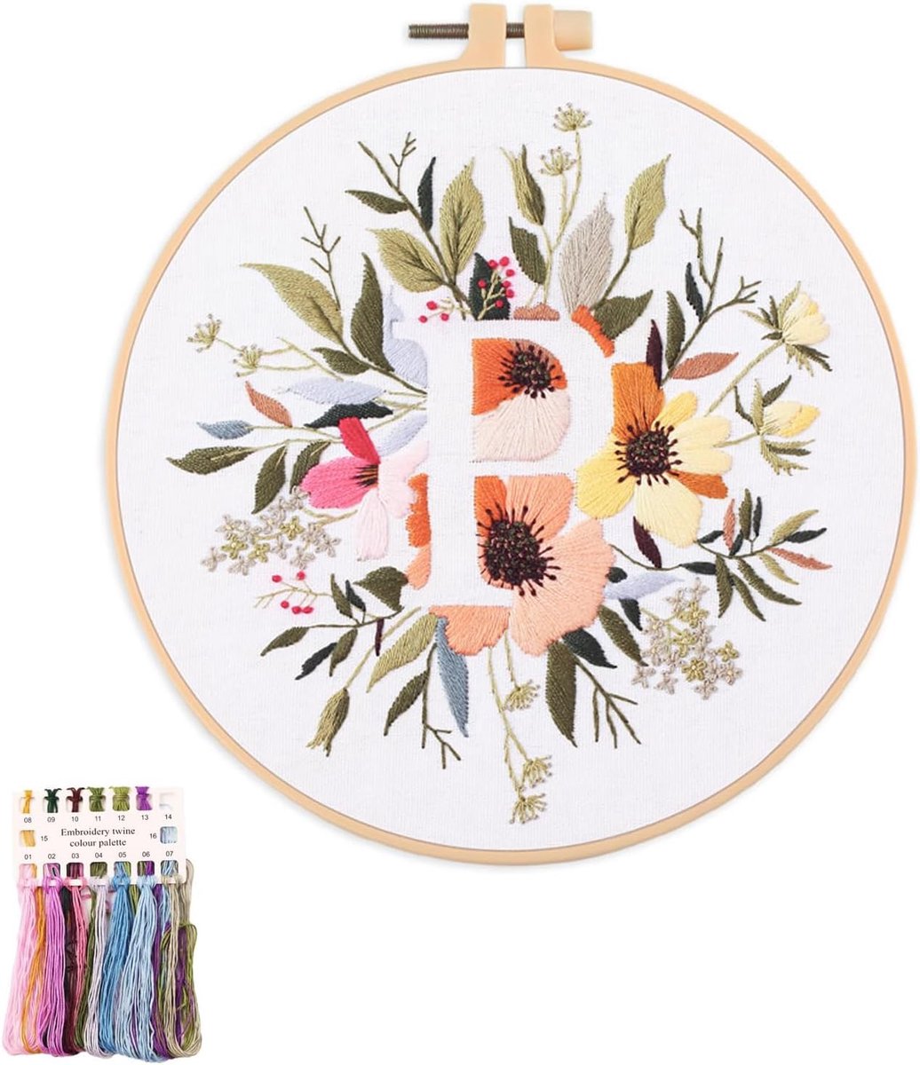 artcici Borduurpakketten Plant Bloem Letter P Patronen voor Beginners Volwassenen, Volledige Range Borduurwerk Starter Kits Kruissteek Handwerk Benodigdheden