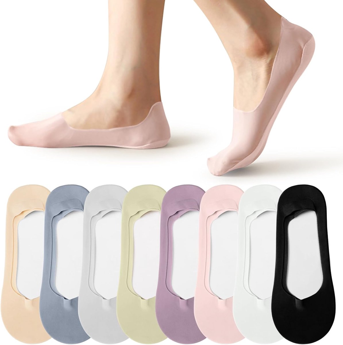 Sokken voor dames, no-show-sokken met antislip siliconen, ademende gesneden ijssokken voor loafers, sneakers, platte schoenen, bootschoenen