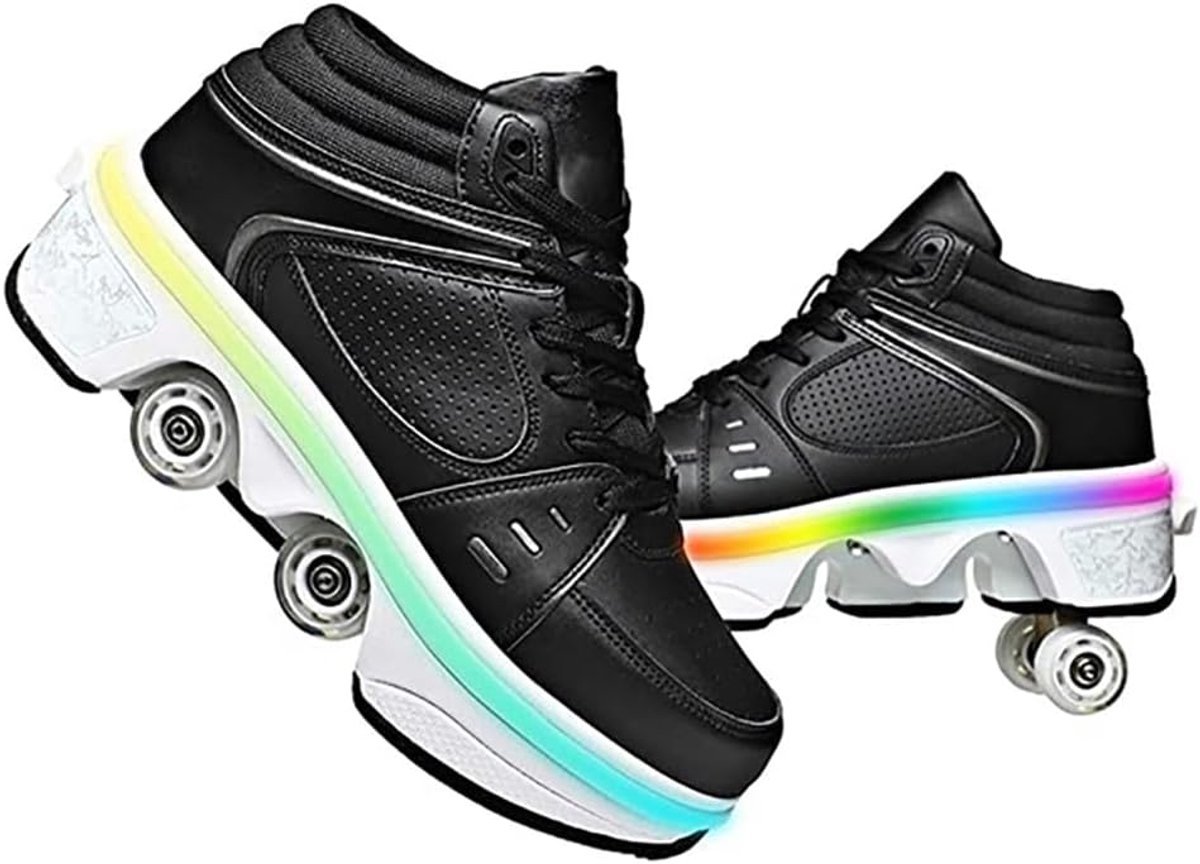 Schoenen met wieltjes, rolschaatsen, voor jongens en meisjes, skateboardschoenen met knipperende leds, 4 wielen, automatisch intrekbaar, comfort, outdoor sportschoenen voor kinderen en