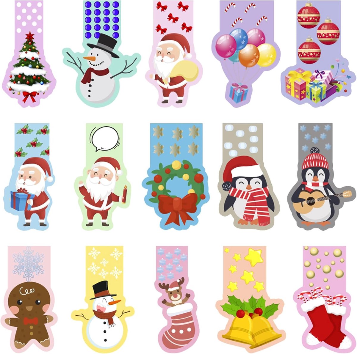 Boekenleggers voor kinderen, magnetische kleurrijke kerstcadeaus, magnetische markeringen, kerstman, sneeuwpop, zijclips, markeringen, bladwijzerclips voor kinderen, studenten (C)