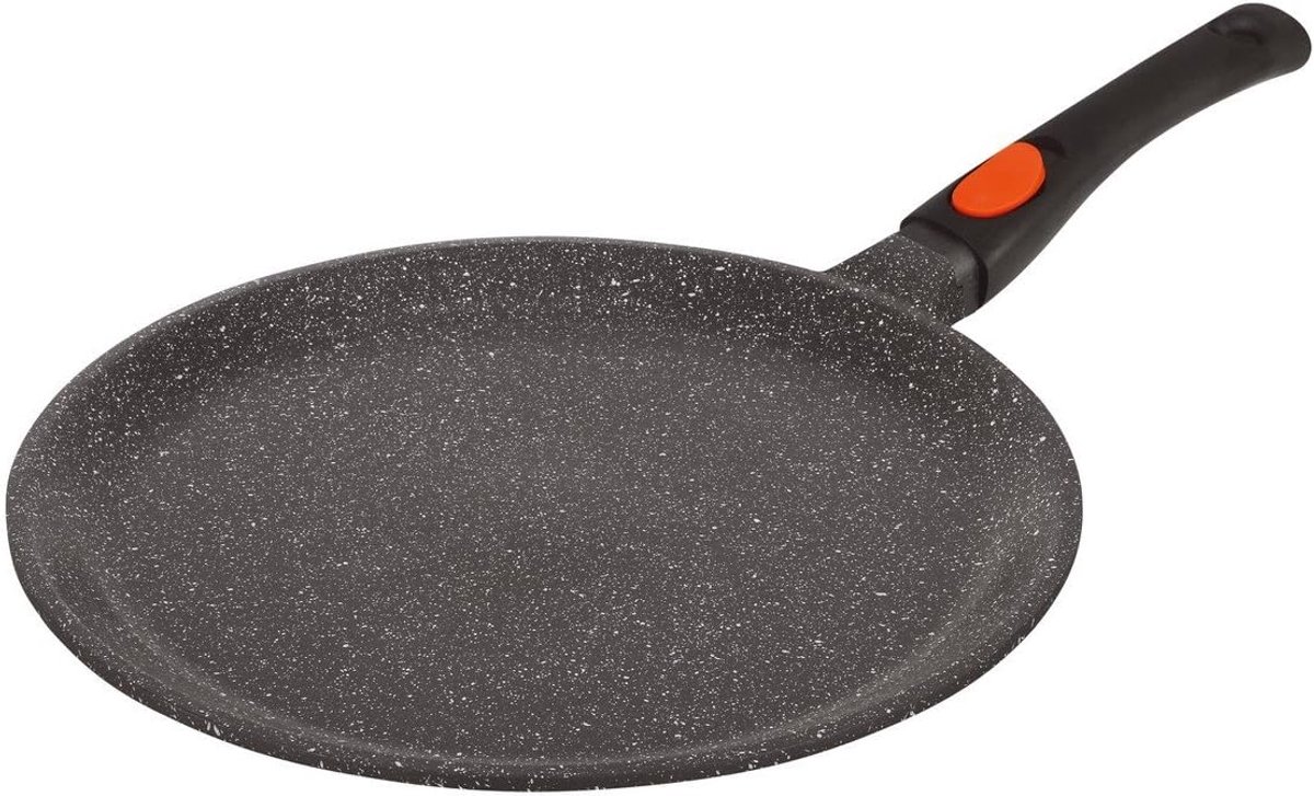 - Pannenkoekenpan 32 Cm Gegoten Aluminium Anti-Aanbaklaag Krachtige Steen-Look Uitgerust Met Afneembare Greep Ideaal Voor Gezond Koken, Grijs.