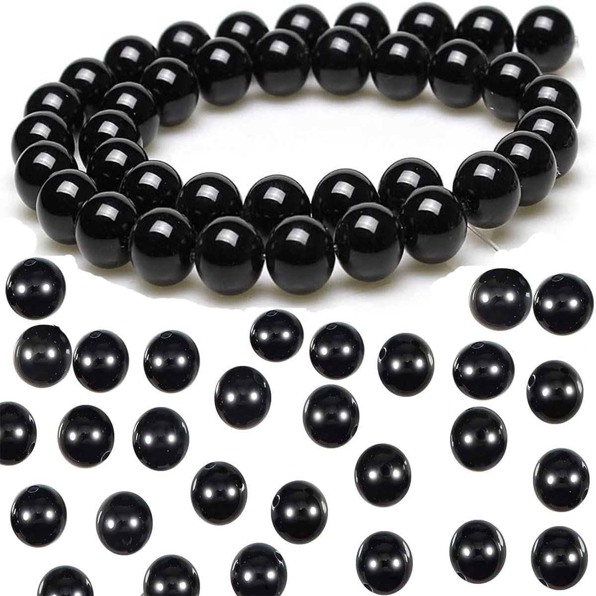 Kralen, 100 stuks, natuurlijke zwarte onyx, natuurlijke toermalijnkralen, natuurlijke edelsteenkralen, rond, los, voor armbanden, halskettingen, sieraden maken (10 mm)