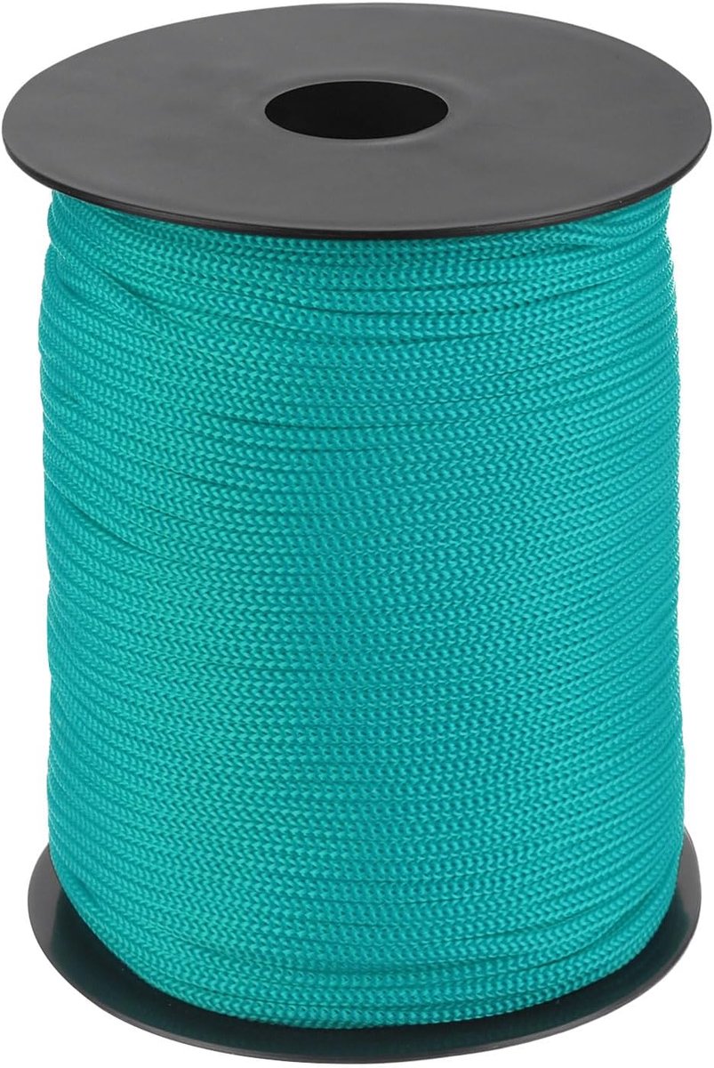 Touw, 3 mm, polypropyleen touw, 100m PP gevlochten lijn, textieltouw, lijn, nylon koord, scheurvast kunststof touw voor waslijn, camping, wandelen, outdoor, pauwgroen
