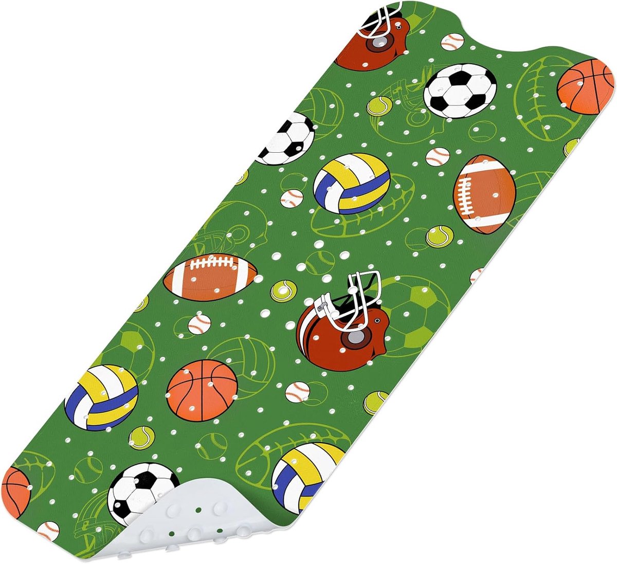 Badmat voor kinderen 100 x 40 cm - antislip - groene sportballen - maakt badtijd leuk - SnelShoppen