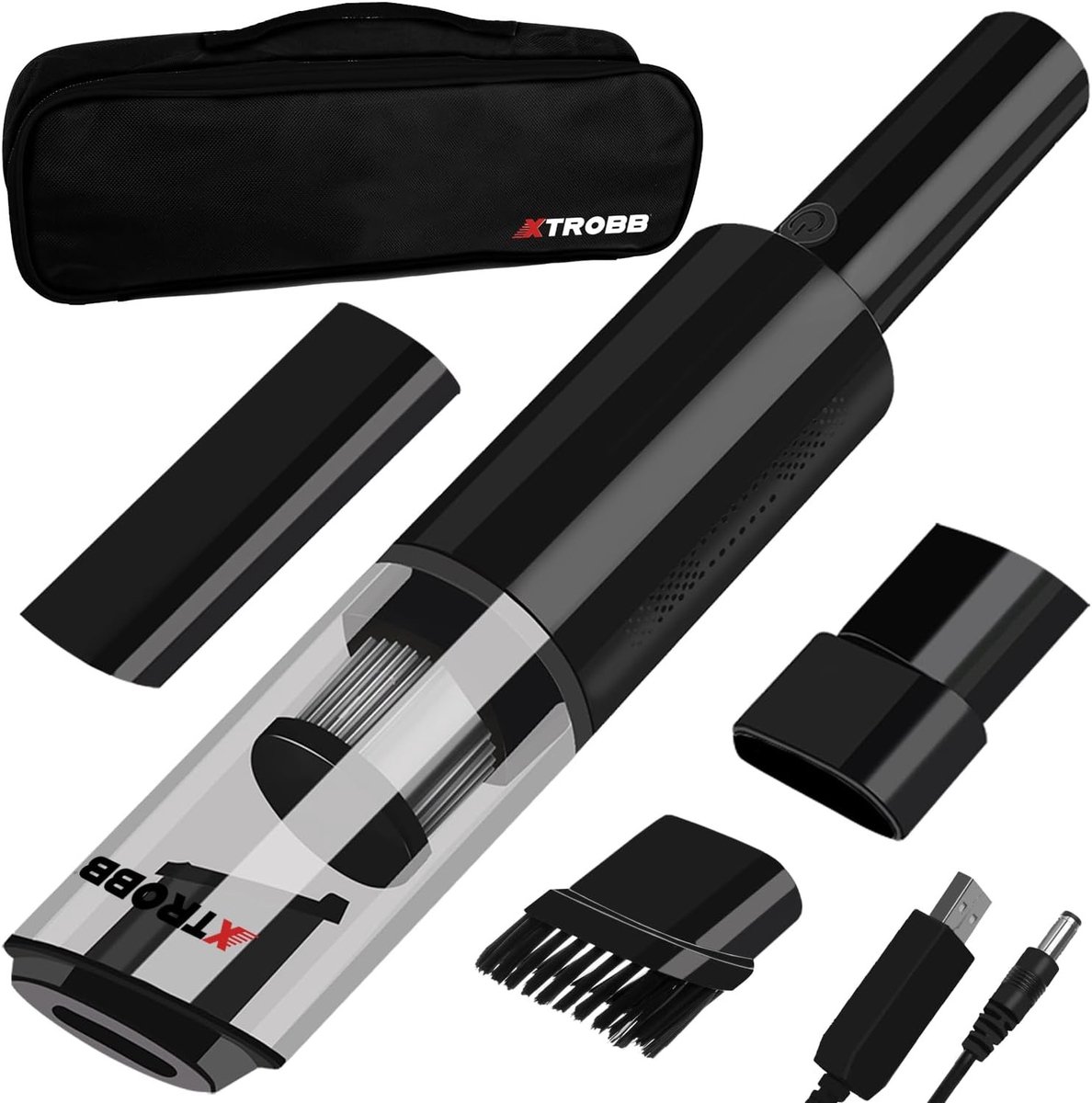 Draadloze Autostofzuiger - Zwart - 13 x 37 x 9 cm - HEPA-filter met USB-oplader - Voor Auto
