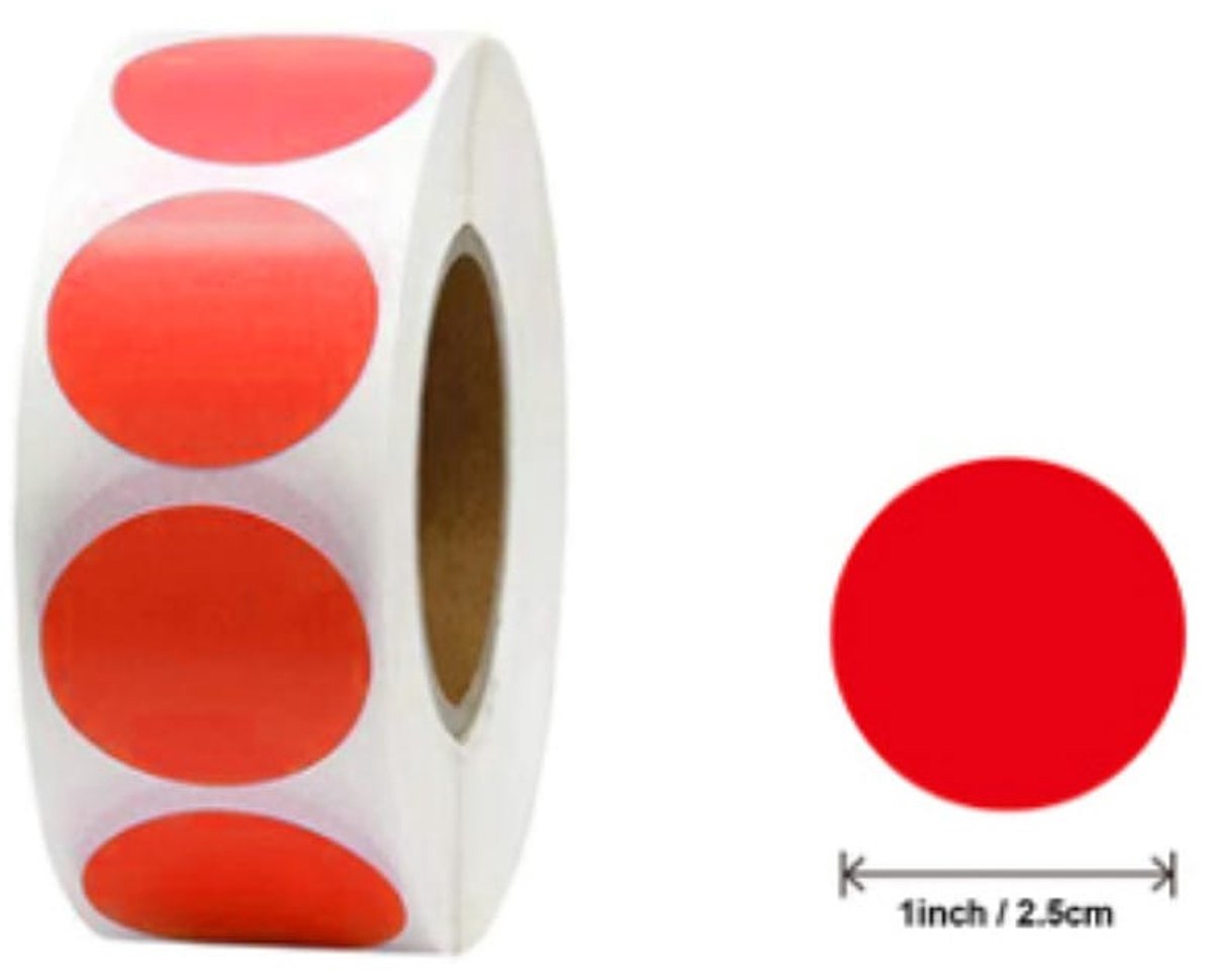 Rol Van 500 Ronde Gekleurde Stickers - Stippen Stickers Gekleurd - 25MM - Stickers Planner - Gekleurde Stippen - Markeringspunten - Ronde Stickers – Rood - LOUZIR