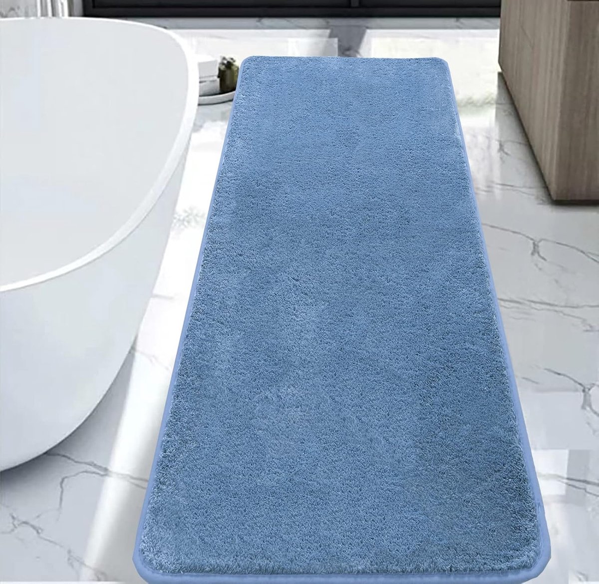 Badkamermat, grote badmat, 50 x 120 cm, microvezel badmatten voor badkamer, ultrazacht absorberend badkamertapijt, antislip, schimmelbestendig, machinewasbaar, blauw (Dusk Blue)
