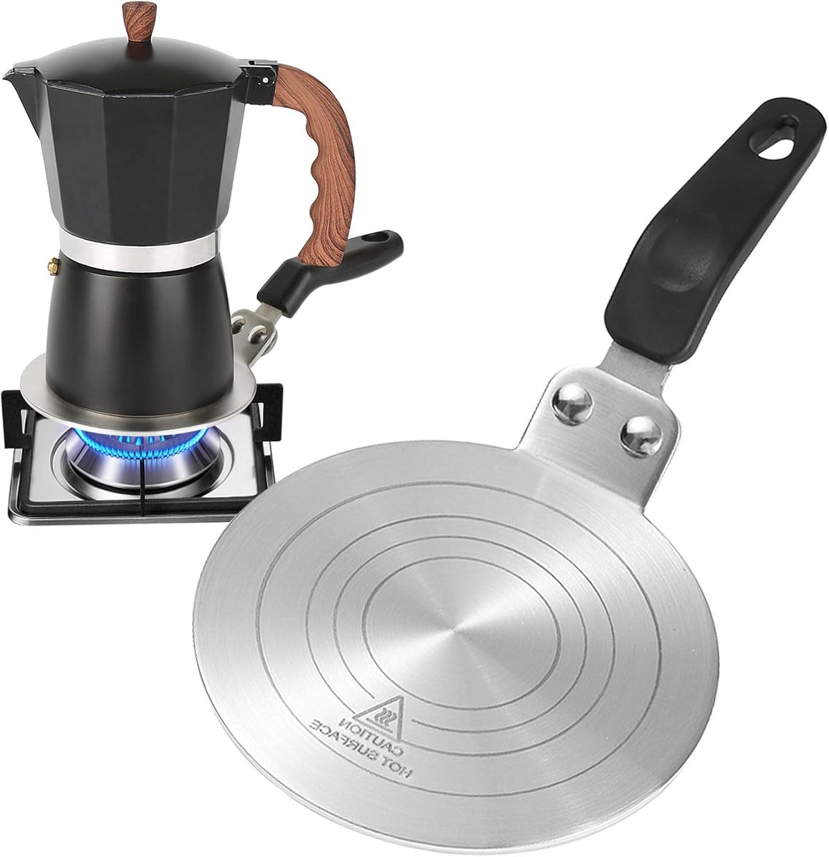 Pot Inductie Adapter Plaat, 5" (13CM) Warmte-Inductie Plaat, Verdikte RVS Warmte-Isolatie Handvat