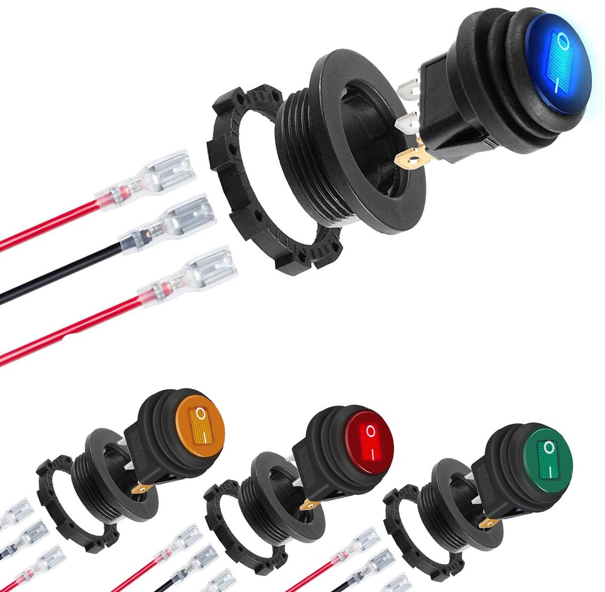 Schakelaar, 12 V, ronde schakelaar, 12 V, led-tuimelschakelaar, waterdicht, rond, 2-voudig, SPST 3-polig, voor auto, boot, huishoudelijke apparaten