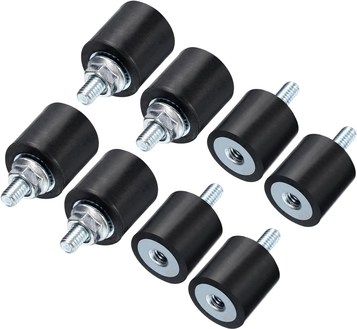 8 stuks isolatiehouders rubber M4 x 10 mm met schroeven 15 x 15 mm mannelijk vrouwelijk schokdemper trillingen cilindrisch verzinkt trillingsbestendig schroefdraadaansluiting met 8 stuks M4