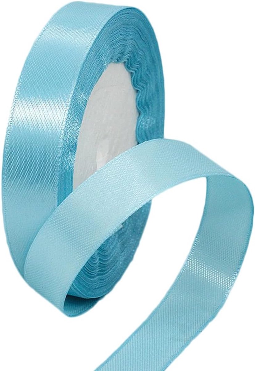 Linten 15 mm, 23 meter hemelsblauw voor inpakken, knutselen, strikken maken, bloemistboeketten, doe-het-zelf naaiprojecten, verjaardag, babyshower en bruiloftsfeest, taartdecoraties