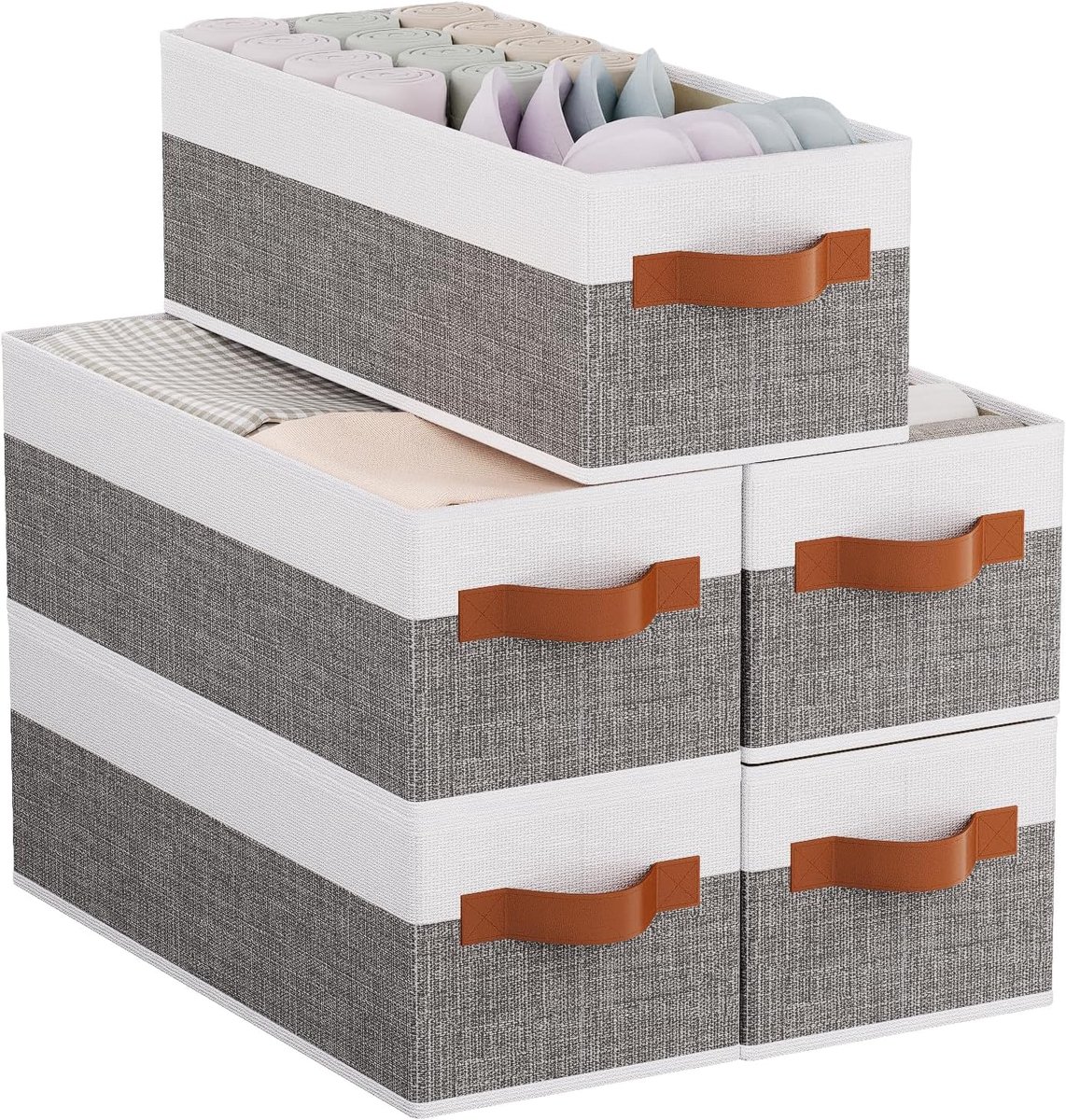 5 stuks opbergmanden, opvouwbare stoffen dozen met handgreep, kledingkastorganizer, opbergsysteem voor opbergdozen in badkamers, rekken, 38x15,5x13cm, grijs/wit