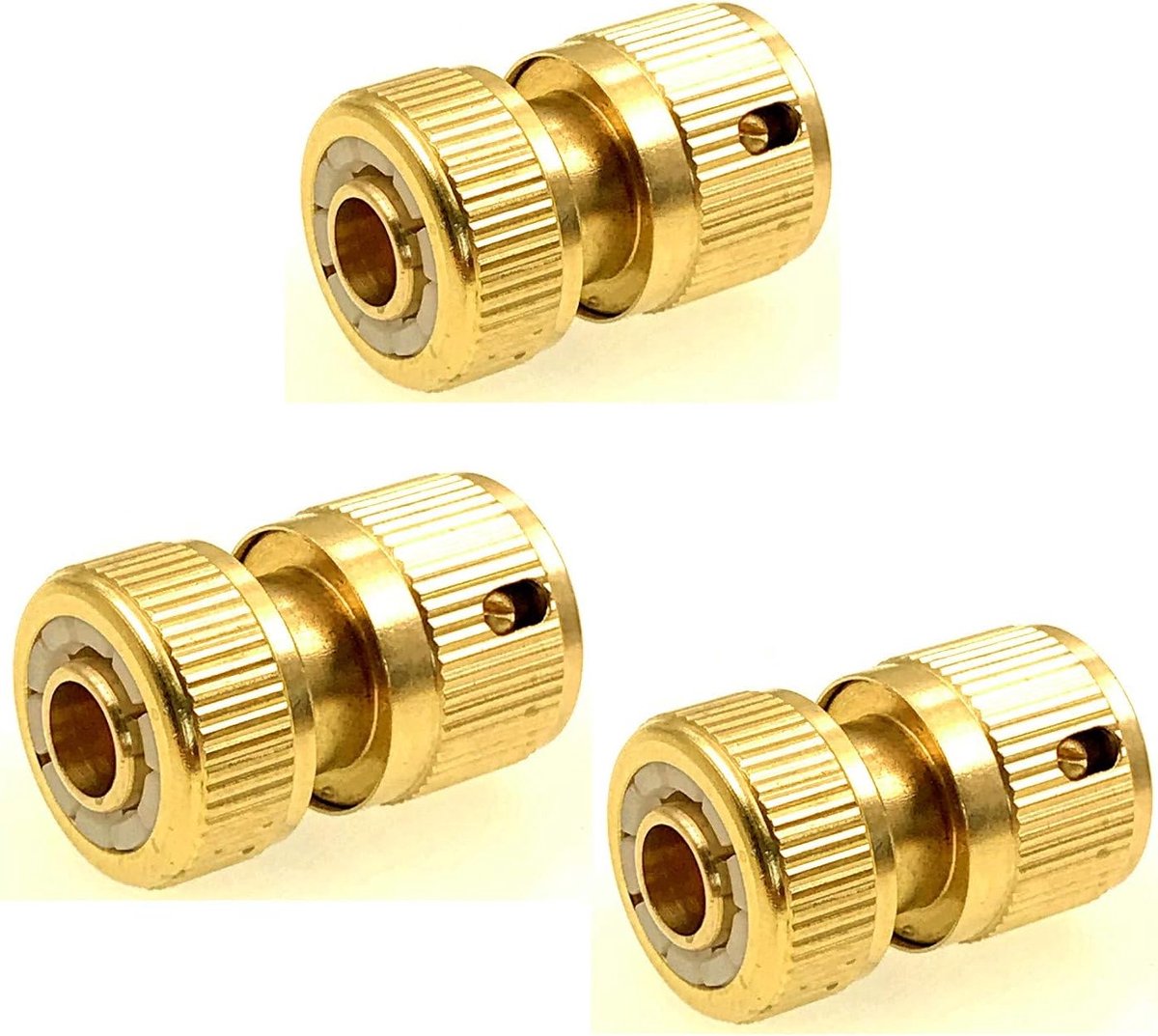 3 x Messing slangaansluiting met aqua-stop voor slanguiteinde, niet voor kraanuiteinde, tuinslang eindconnector met ventiel, slangpijp waterstop connector fitting adapter