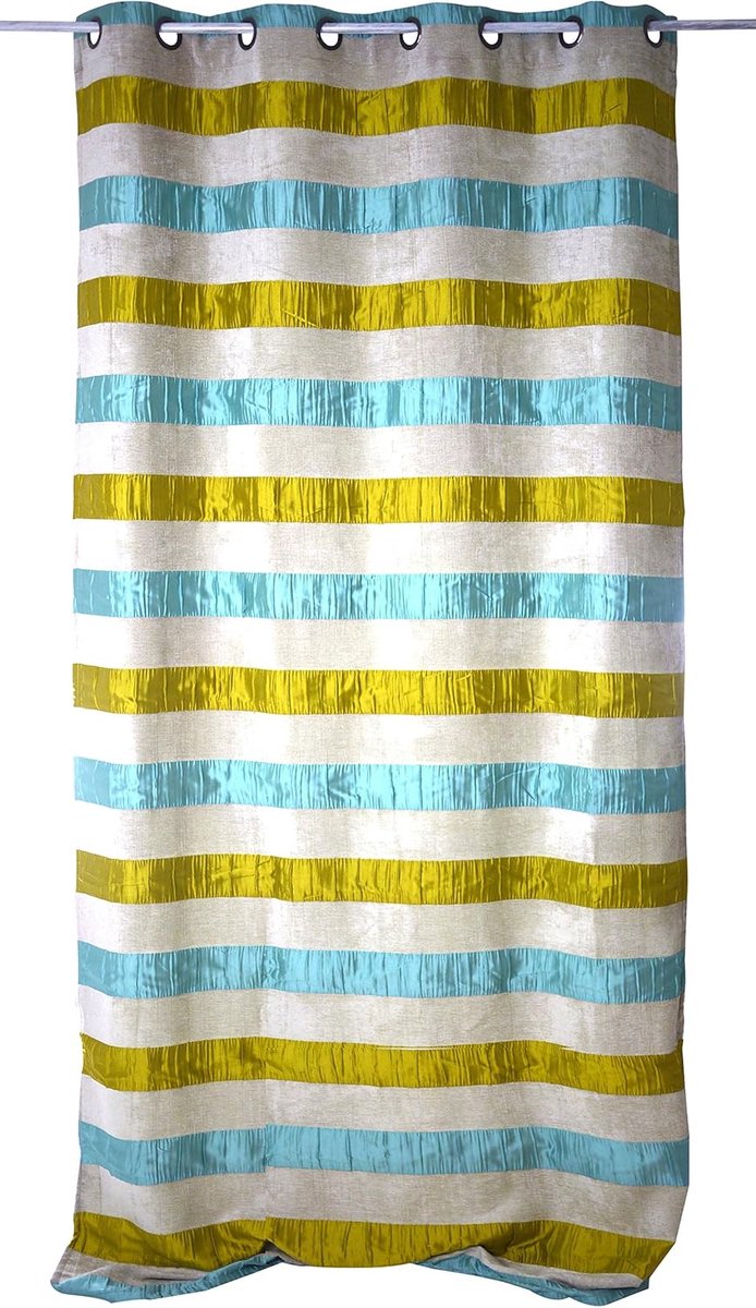 0971/86/375 gordijn met 8 ogen en design aanzetstaal, rond, polyester/viscose, 135 x 260 cm, blauw