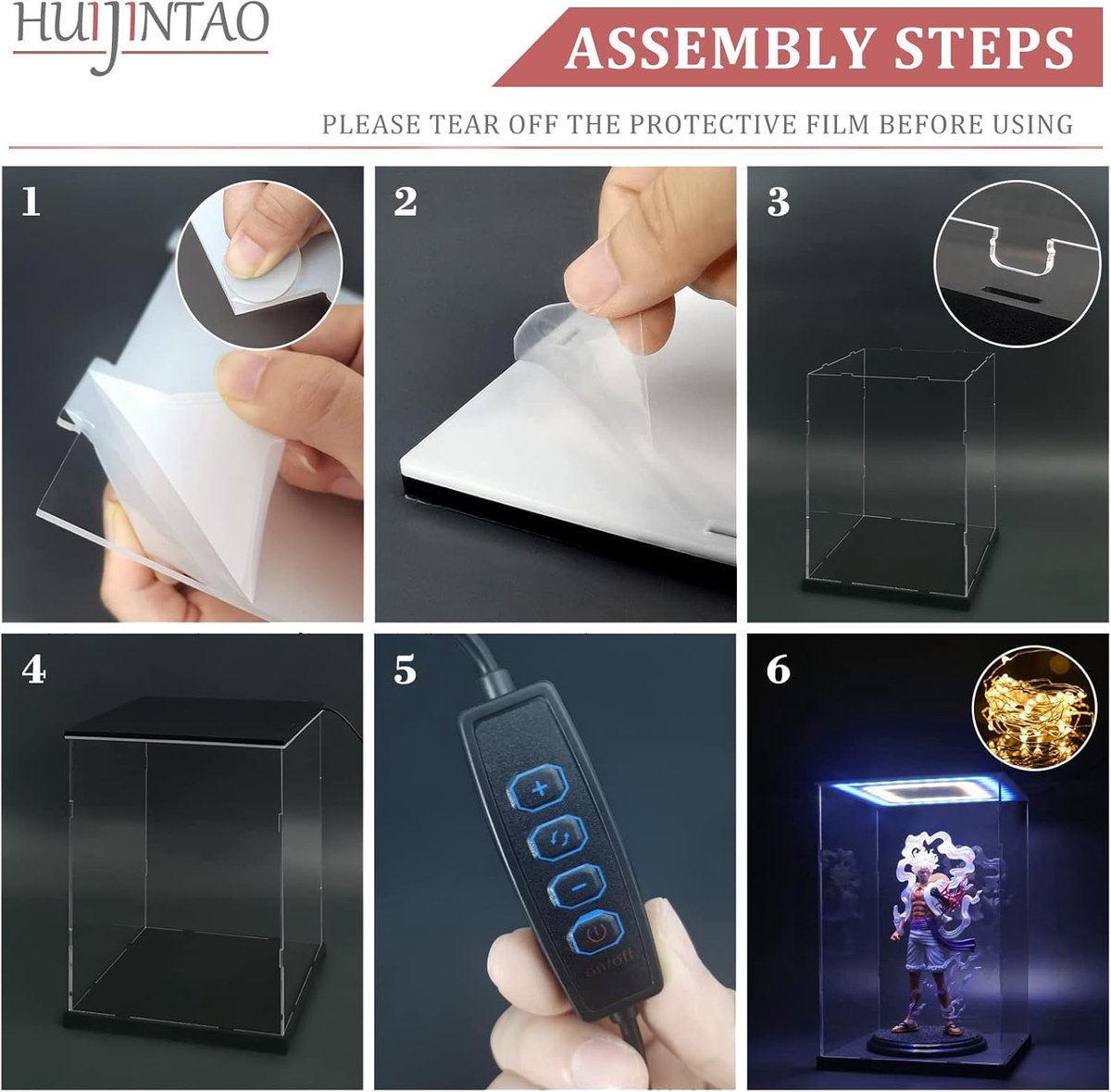 vitrine voor verzameling, acryldoos, transparante beeldjesvitrine, acrylglas vitrine voor verzameling, beeldje, miniatuurauto's | met LED-verlichting (35x35x35 cm)