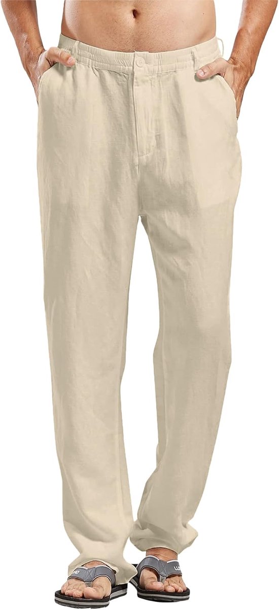 Linnen herenbroek, lang, licht, zomerbroek, losse pasvorm, vrijetijdsbroek, effen voor mannen, M-3XL