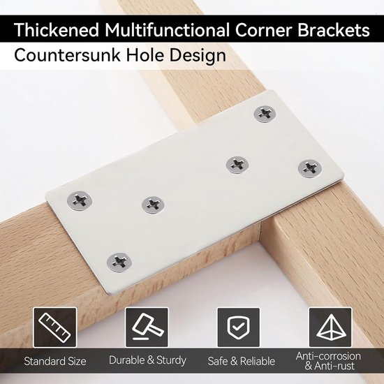 10 Stuks Platte Connectoren Van Roestvrij Staal, Houten Metalen Connectoren, Plat IJzeren Geperforeerd, Platte Hoek, 80 x 40 x 1,75 mm, Gatplaat — afbeelding 2