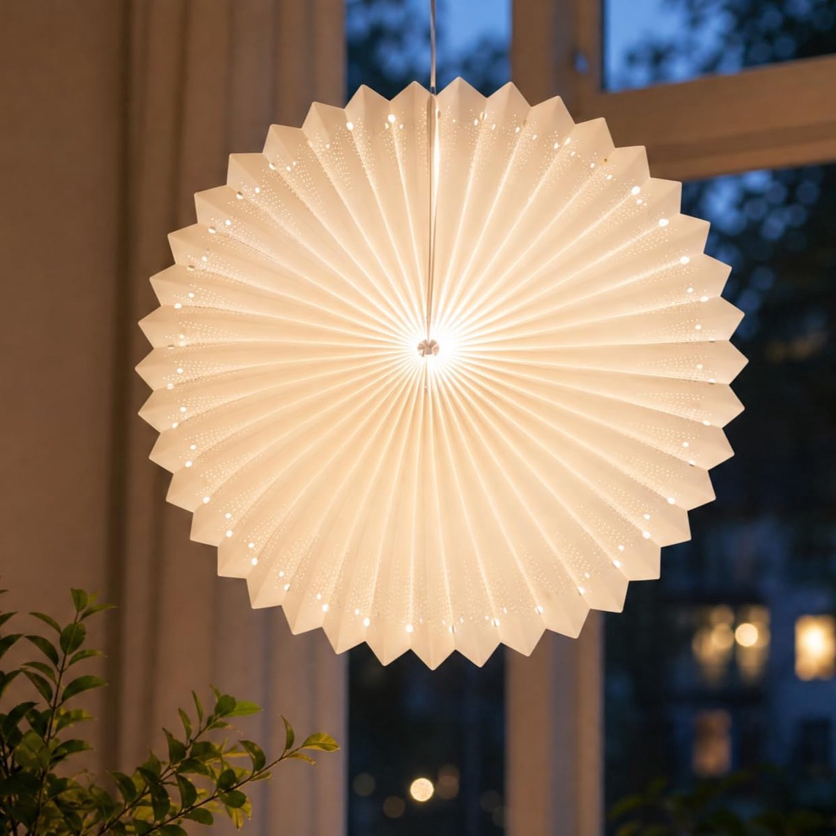 Sunny Lampion, papieren lampion, wit met led-gloeilamp, E14 lampfitting, papieren lantaarn voor binnen, Ø 40 cm, decoratie, feest, bruiloft, raamdecoratie, 523560