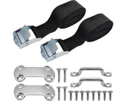 Tie Down Kit, 14 stuks, 1 "x 56" (1,4 m) Batterij Tie Down Strap met RVS Cam Gesp, Beugel en SS Schroeven, Vaste Riemen voor YETI en RTIC Koelers naar Boten Bagage Riem Auto Truck Bed