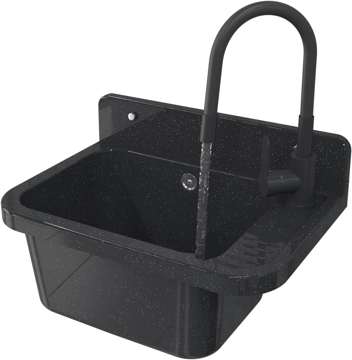 Universele garage wastafel 50x34x31cm - zwarte wandmontage - met sifon - ideaal voor hygiënisch werken - SnelShoppen