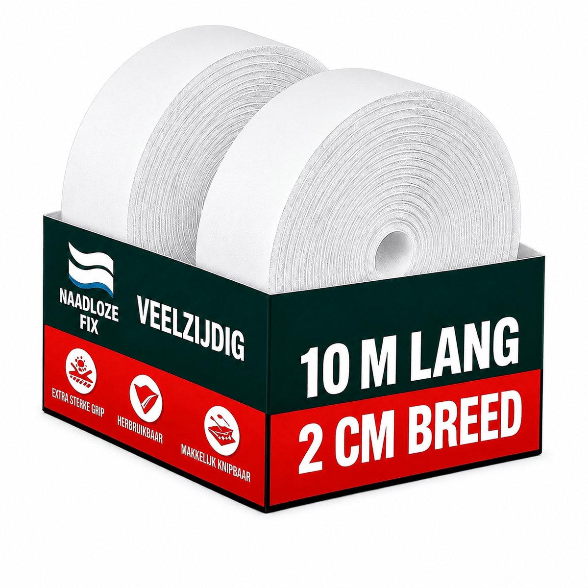 Zelfklevend Klittenband Extra Sterk – 10 m Haakband + 10 m Lusband – 20 mm Breed – Wit