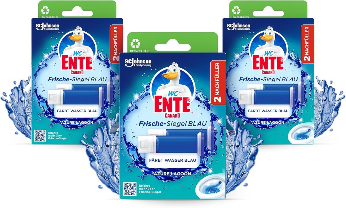 WC Gel Stempel Navulling - Azure Lagoon - 3 x 36 ml - Geurspoeling zonder Mandjes - Voor Toiletreiniging