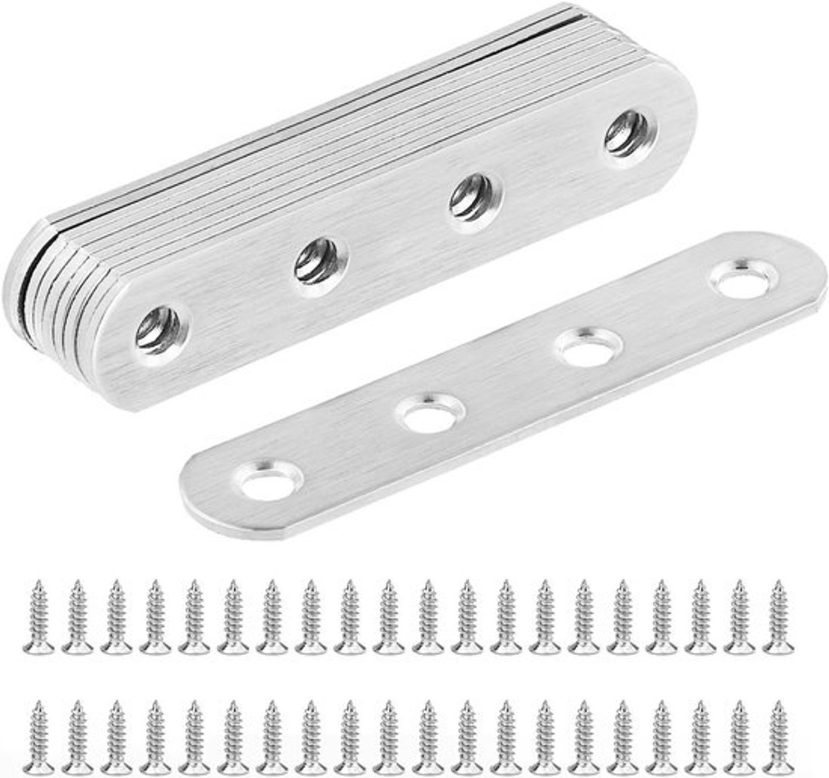 10 Stuks 77x16x2mm RVS Geperforeerde Platensteun - Metalen en Houten Hoeksteunen met 40 Montagebouten voor Sterke Bevestiging en Ondersteuning