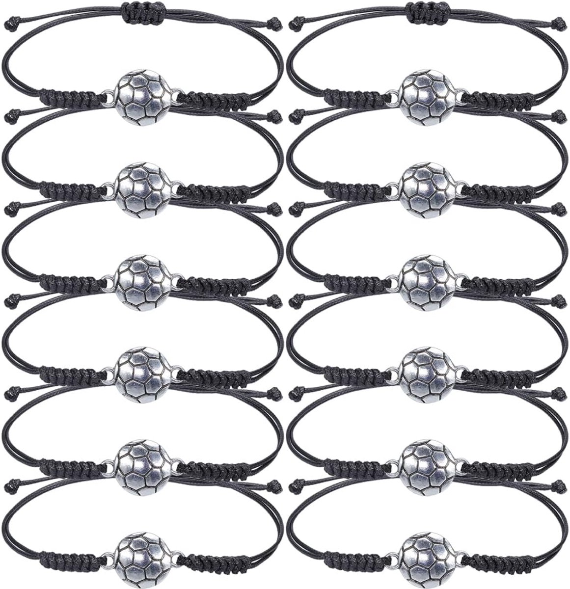 Set van 12 gevlochten voetbalarmbanden met verstelbaar trekkoord - sieraden cadeau voor kinderen, vrienden, geliefden en koppels - touwarmbanden met metalen bedeltje voor verjaardag en speciale