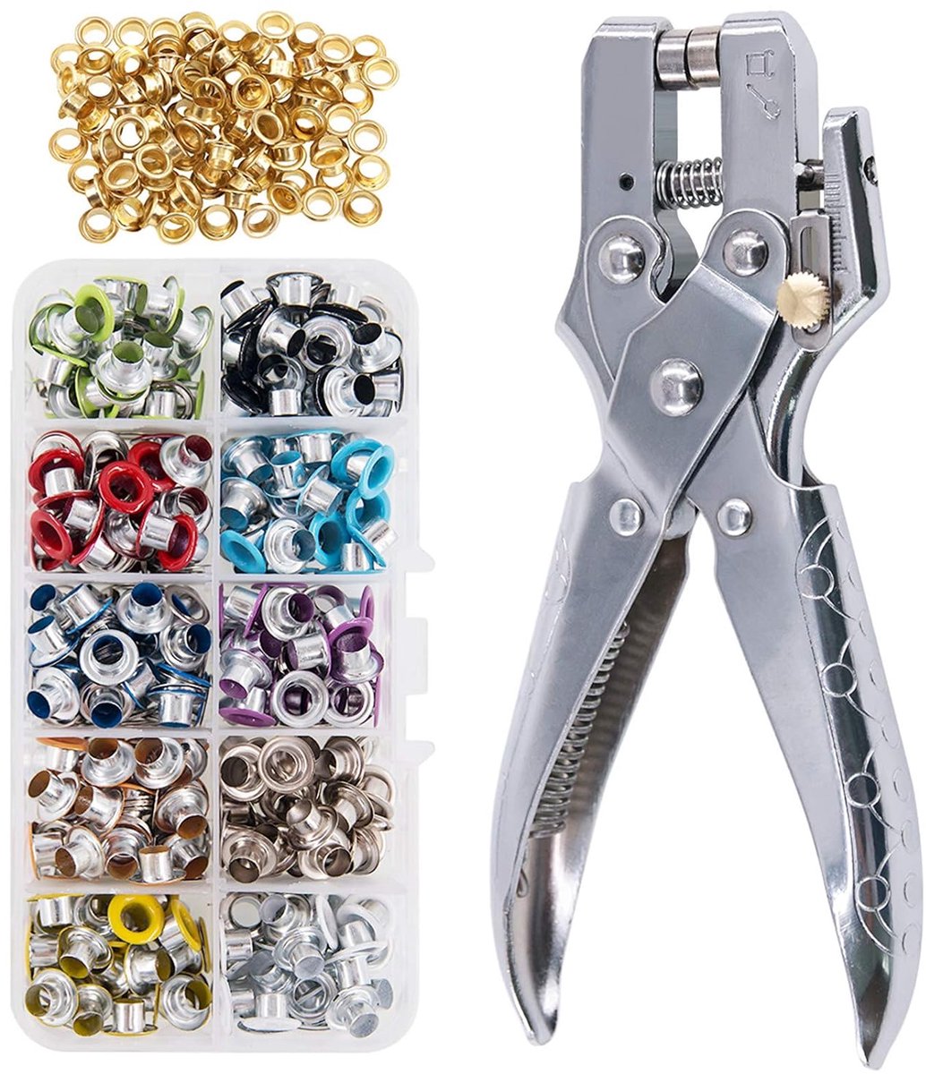 300 Sets 1/5 "Multi-Color Metalen Oogjes Grommets Kit met Hole Punch Tang en 100 stks Extra Gouden Oogjes, voor Leer, Canvas, Alle Stoffen Kleding, Schoenen, Riemen, Tassen, Ambachten (11