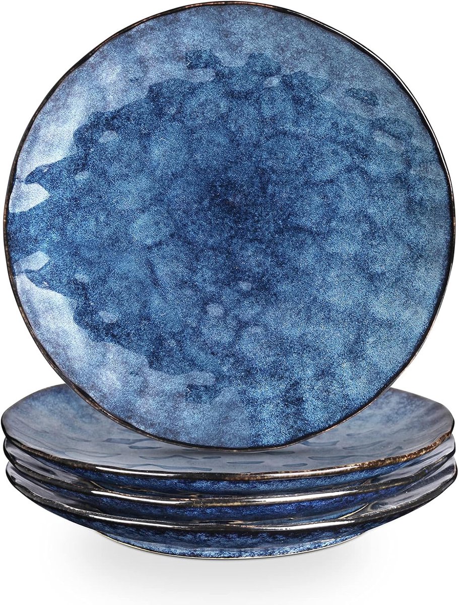 Set van 4 ronde platte borden, 26,7 cm, magnetronbestendig, vaatwasmachinebestendig, krasbestendig, geschikt voor steak, pasta, pizza, thuis, feest, restaurant (blauw)