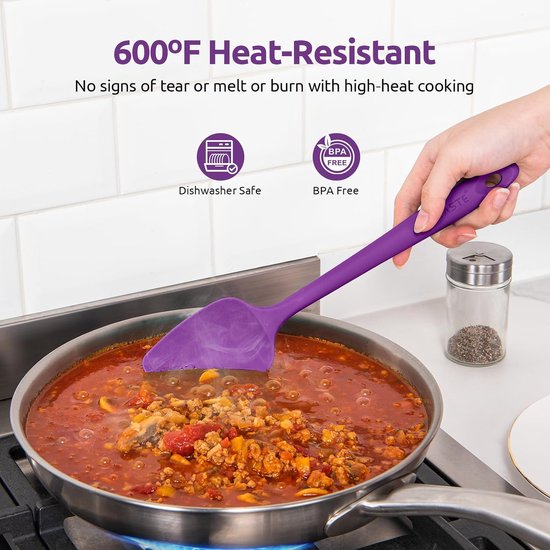 Voedselveilige Anti Aanbak Siliconen Spatel Set van 4 (Paars) - 315℃ Hittebestendige Flexibele BPA-vrije Non-stick Komschraper, Naadloos Rubberen Keukengerei voor Bakken, Koken, Schrapen — afbeelding 2