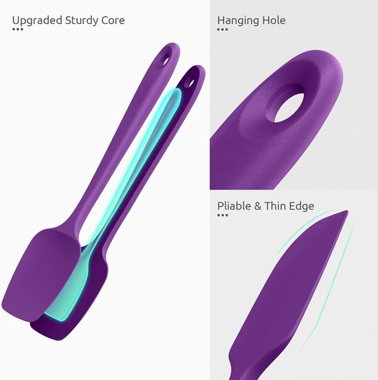 Voedselveilige Anti Aanbak Siliconen Spatel Set van 4 (Paars) - 315℃ Hittebestendige Flexibele BPA-vrije Non-stick Komschraper, Naadloos Rubberen Keukengerei voor Bakken, Koken, Schrapen — afbeelding 4