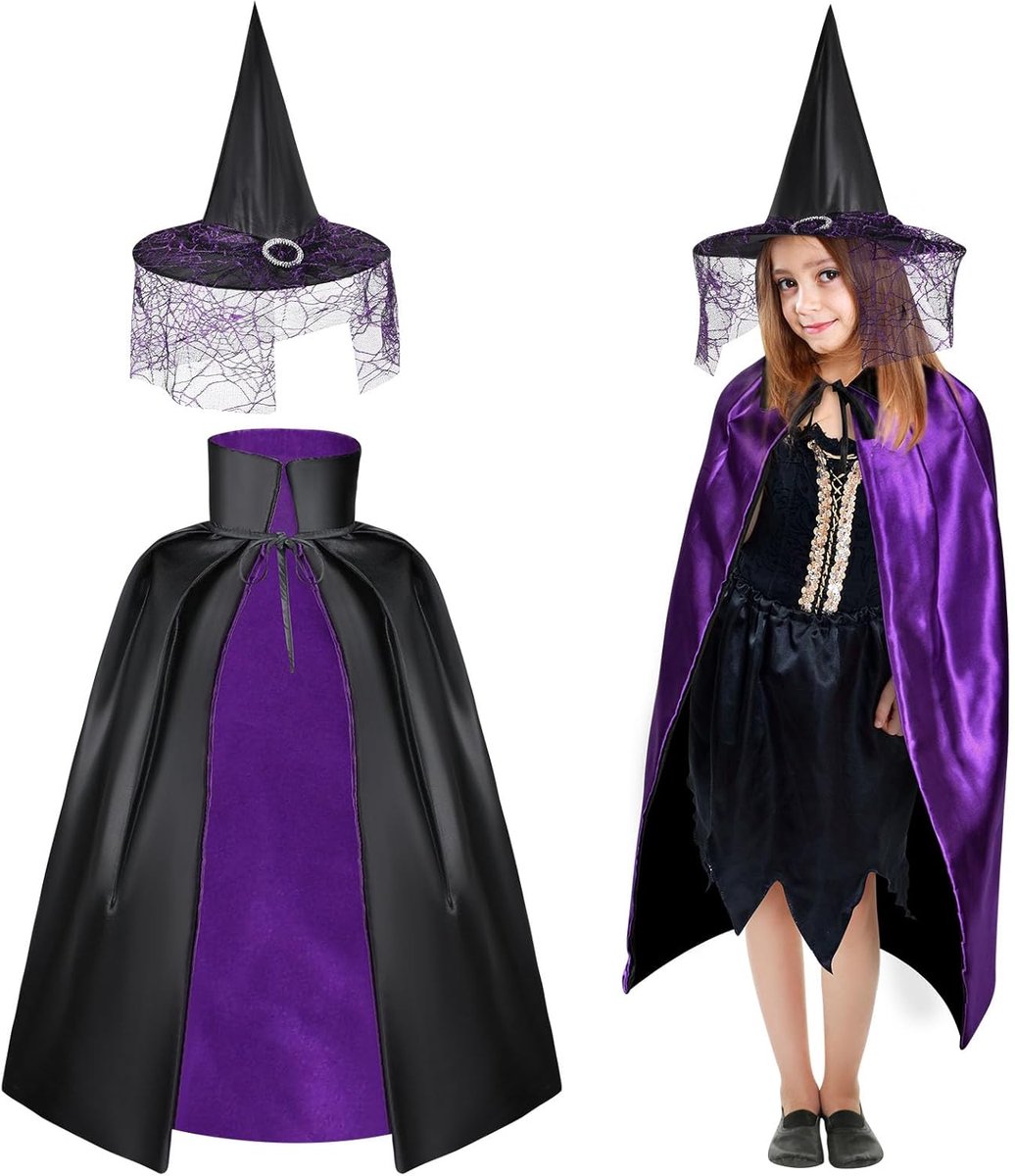 tovenaarcape voor kinderen, tovenaarcape met hoed, feestkostuum, tovenaarcape met hoed, cape en tovenaarhoed voor kinderen, voor Halloween, cosplay, carnaval