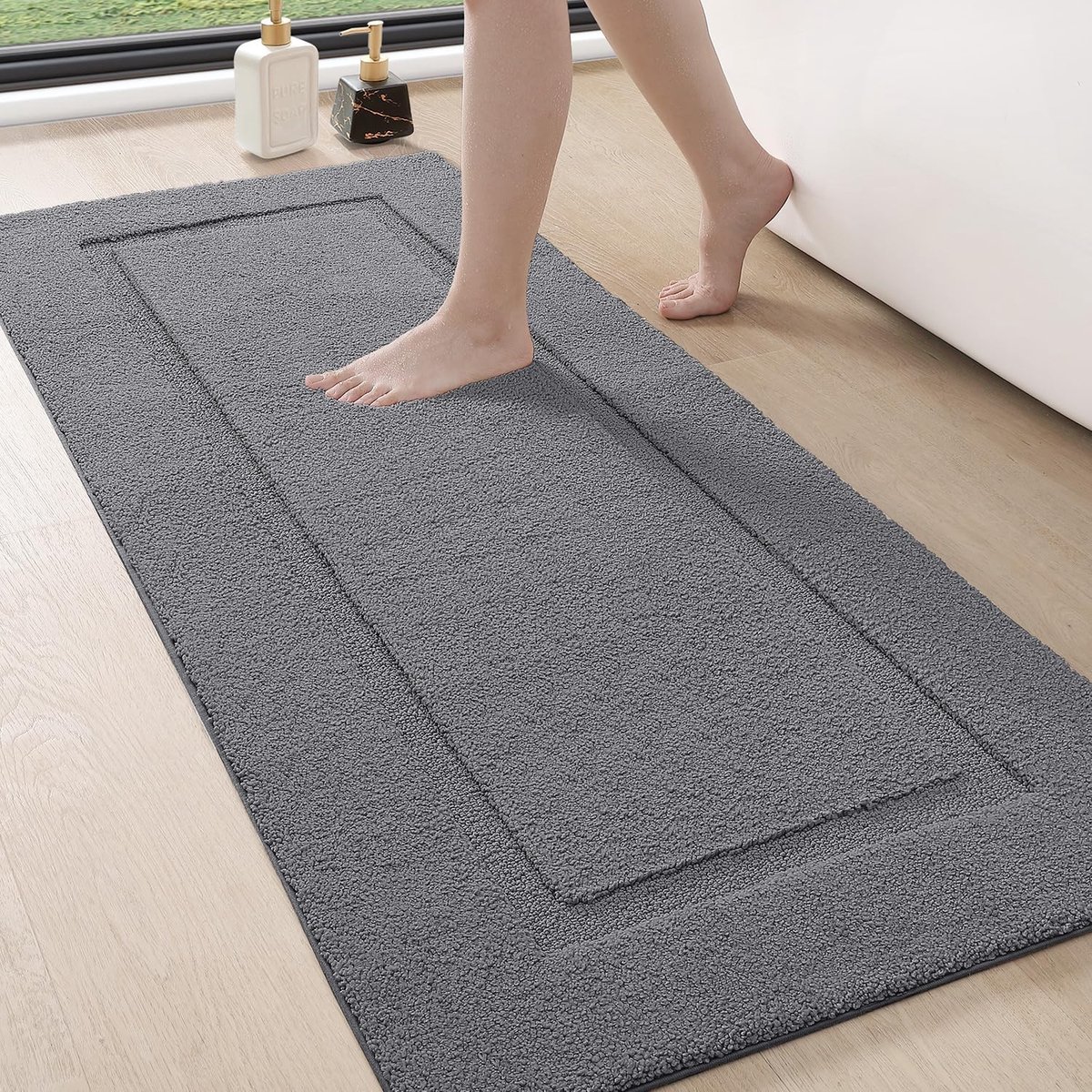 SnelShoppen - Badmat 60x150cm, Absorberende Zachte Microvezel Badkamer Mat, Machinewasbaar, Antislip Badmat voor Douche, Badkuip en Badkamer, Grijs