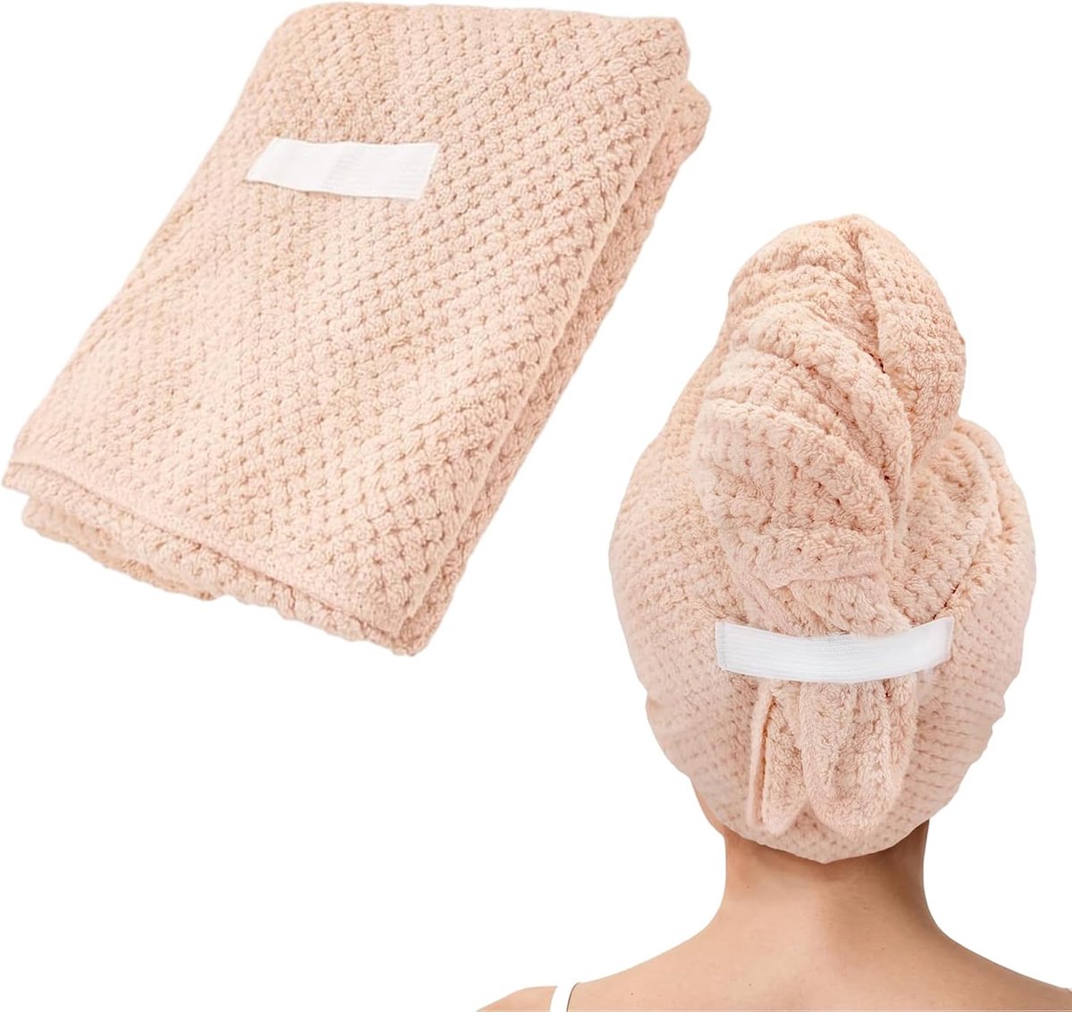 Microvezel Handdoek Voor Lang Haar - Sneldrogende Turban Handdoek Met Elastiek - Ideaal Voor Krullend Haar - ShopVlot