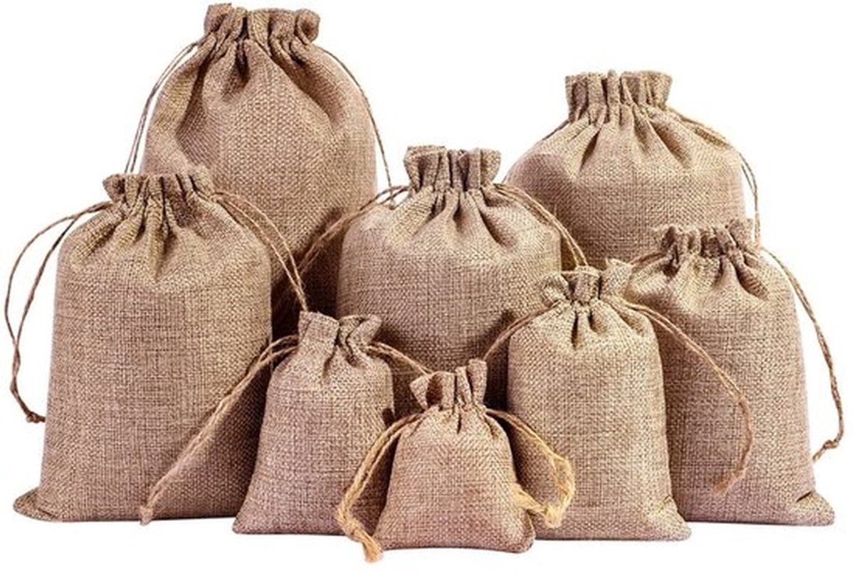 Jute Zakjes 10 Stuks - Cadeauzakjes - Sieradenzakjes - Snoepzakjes - Stoffen Zakjes met Trekkoord - 7 x 9 cm - Duurzaam en Herbruikbaar