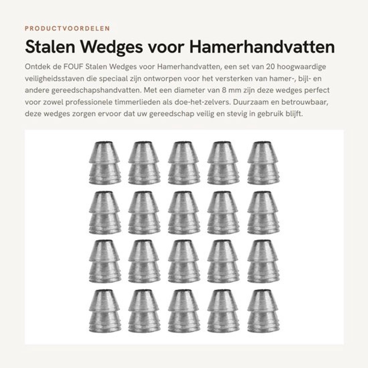 Wedge Set 20 Stuks - Stalen Wedges - Rond Handvat - Veiligheidsstangen - Gereedschap Versterking - Schokbestendig Ontwerp - Houten Wiggen