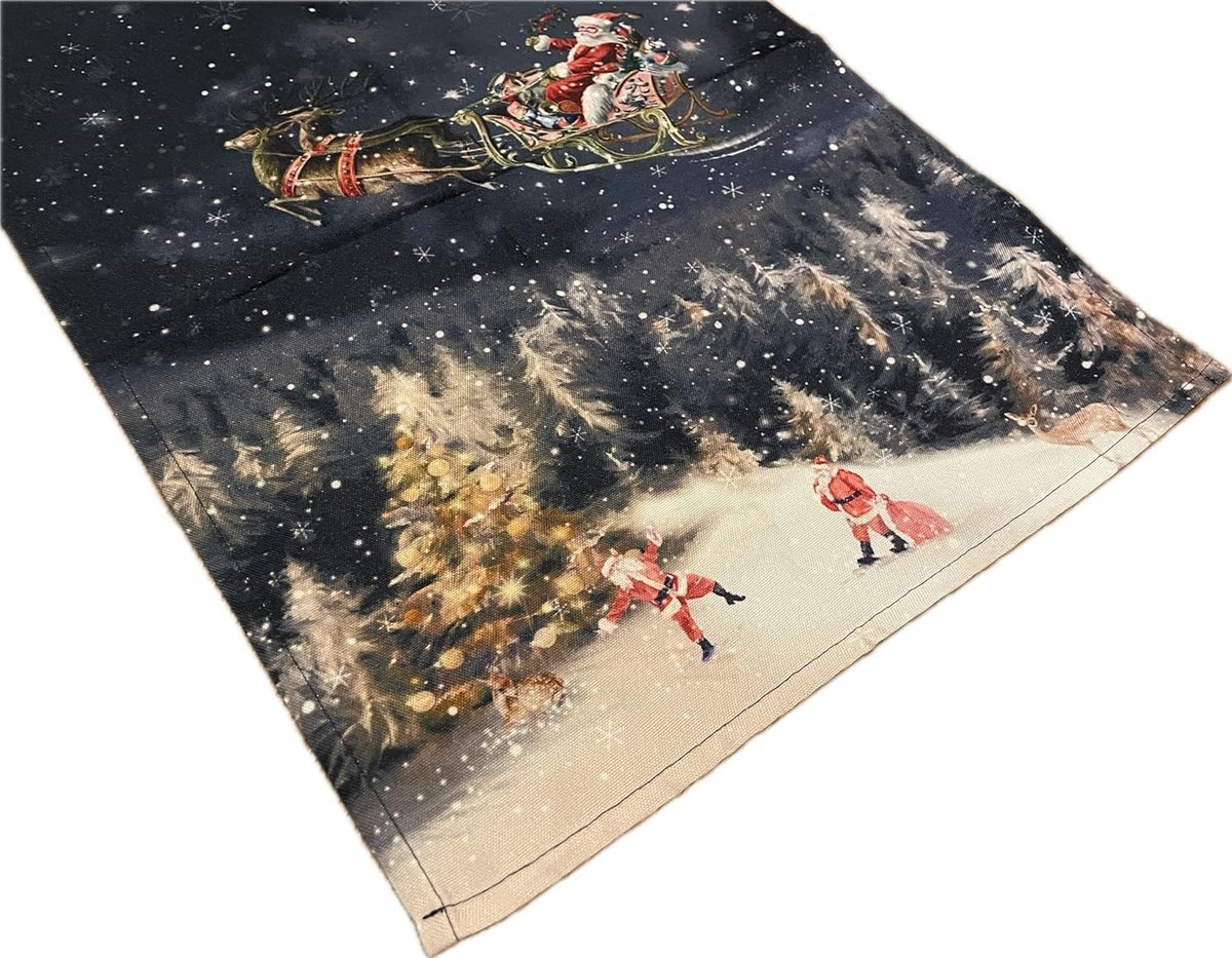 khevga Tafelloper Kerstmis tafeldecoratie Kerstman in de sneeuw 140 x 40 cm