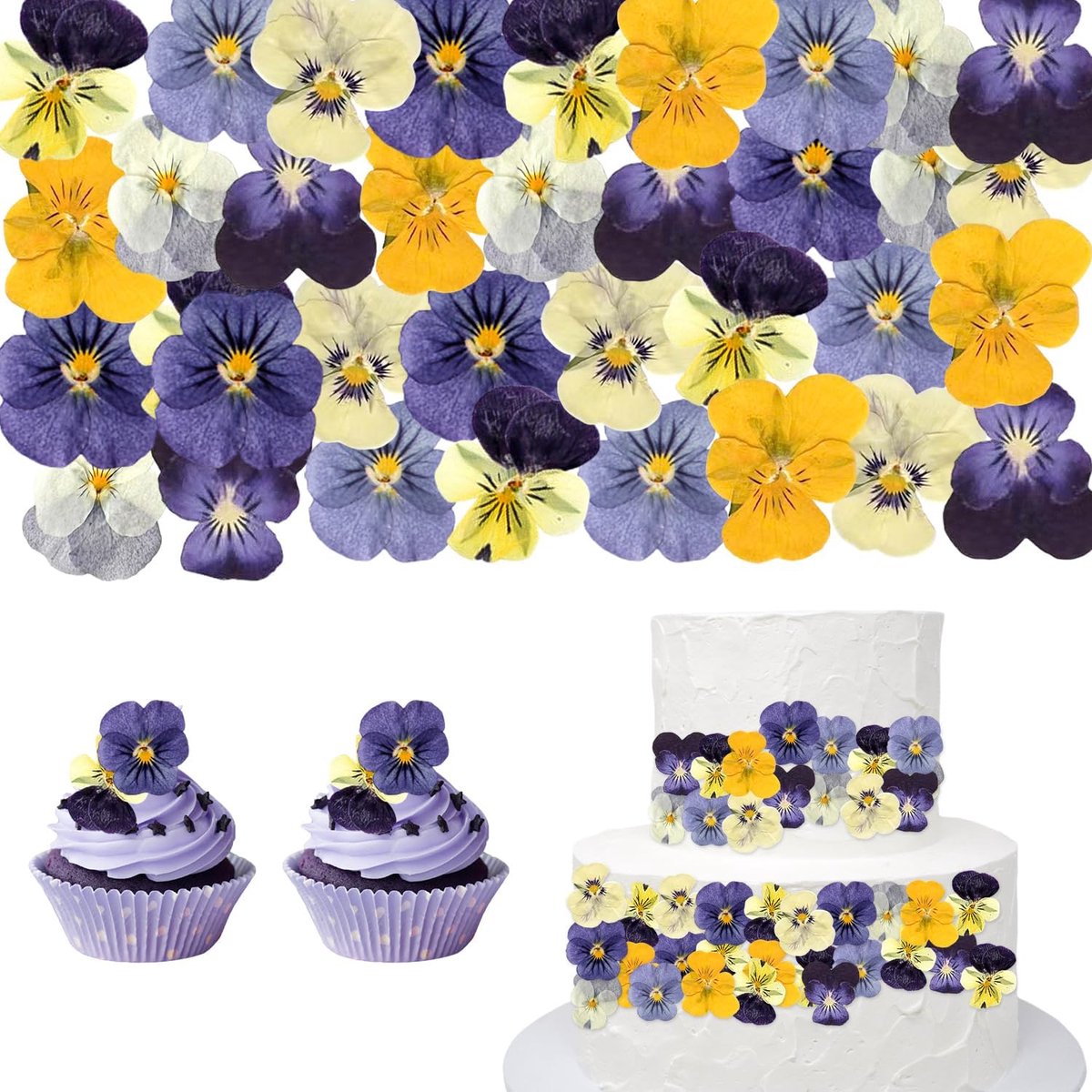 Gedroogde geperste taartdecoraties en toppings voor desserts, cocktails en garnering (Viooltjes)