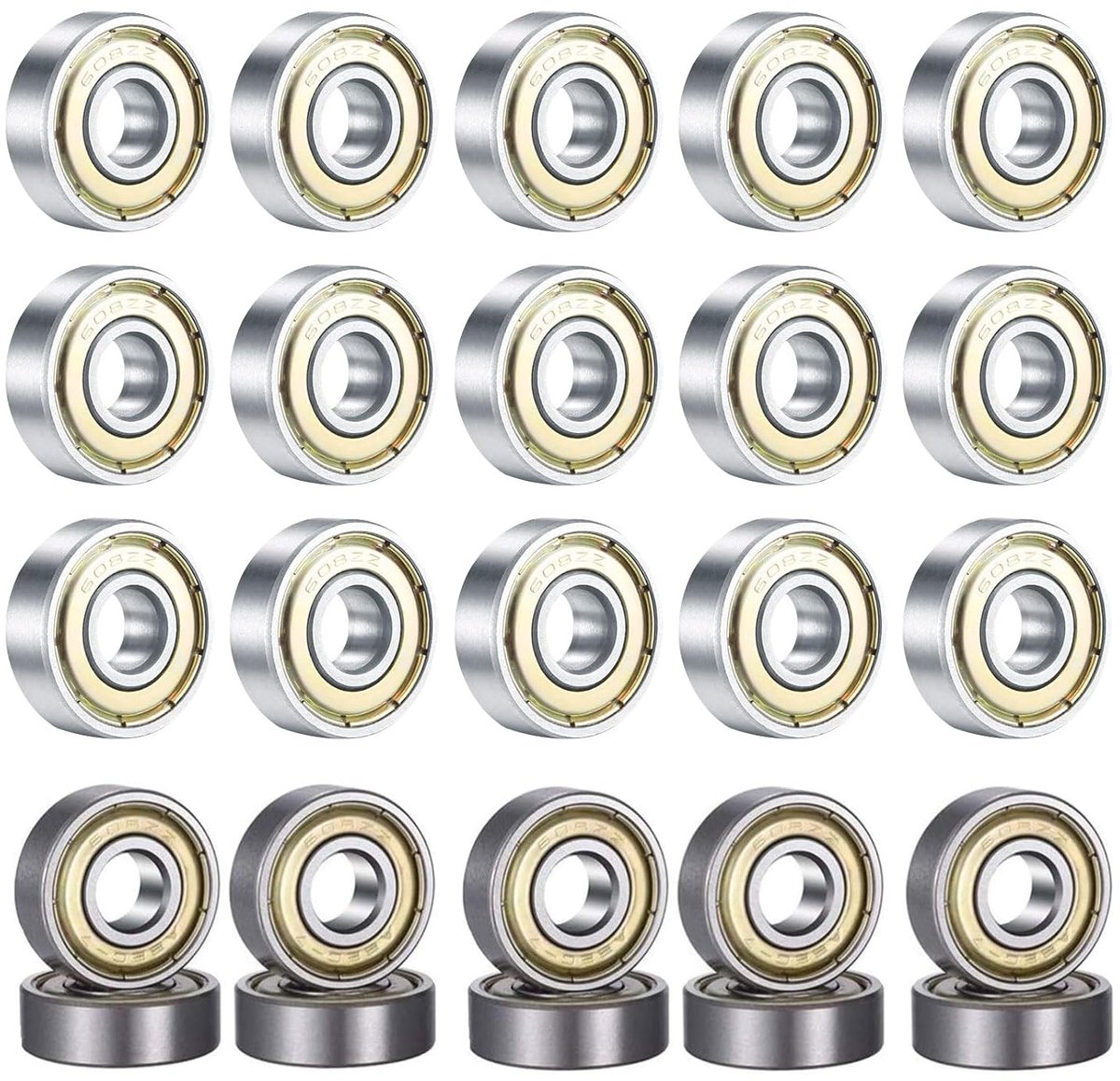 Lagers, 20 stuks 608 ZZ kogellagers, voor schaatsen, skateboards, inline skates, 8 mm x 22 mm x 7 mm