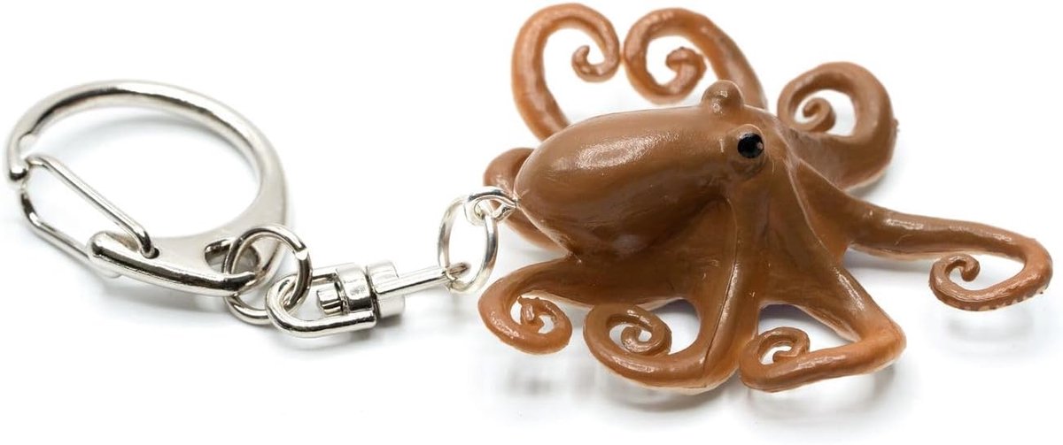 Octopus sleutelhanger hanger inktvis octopus bruin glanzend, Bruin, 42mm