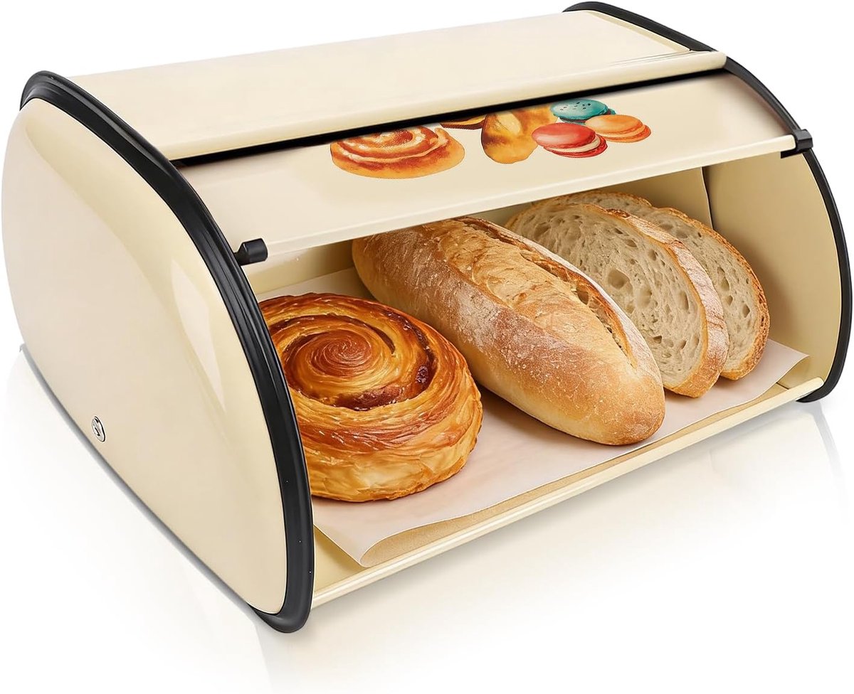 Brooddoos, brooddoos op rol, vintage broodcontainer voor keukenaanrecht, trommeltype, metalen broodopslagbak voor broodcake, donut, koekjes, voedselservies (Type 2)