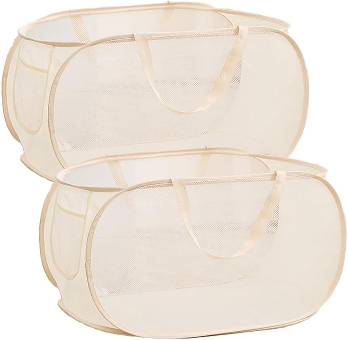 Pop-up wasmand met zijvak grote opvouwbare opbergmand voor vuile kleding voor wasgoed badkamer kinderkamer reizen camping 22,8×14,2×14,2 (beige-2 stuks)