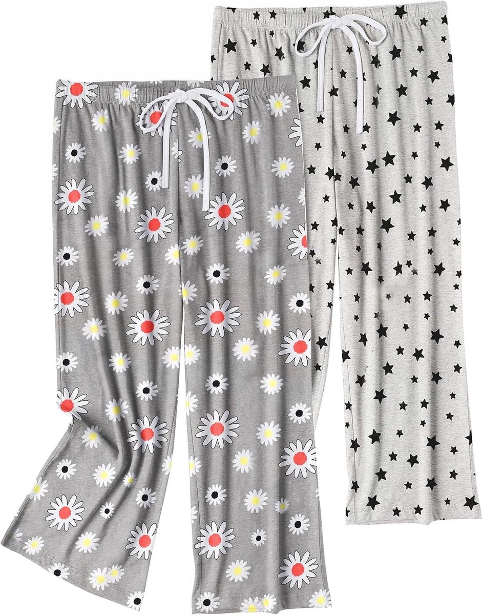 Pyjamabroek voor Dames 3/4 Lange Nachtkleding Broek Lounge Slaapbroek met Trekkoord