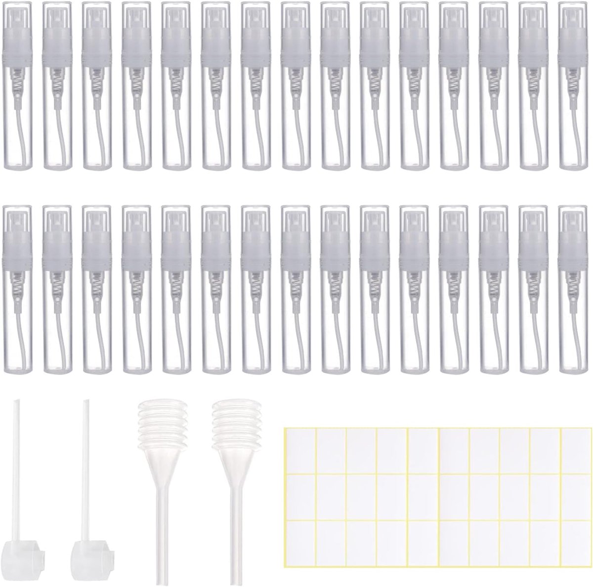 30 stuks mini-dispenserflessen en stickers, transparante dispenserfles, draagbare navulbare verstuiver voor lotion, parfum enz.