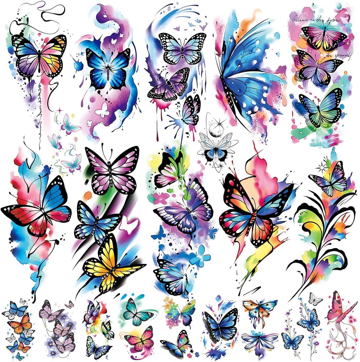 Tijdelijke tatoeages, 15 grote en 64 kleine kleurrijke nep-tatoeages, stickers voor vrouwen en meisjes, 3D realistische sexy tatoeages om op te plakken, carnaval