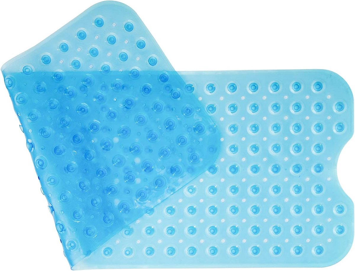 100 x 40 cm, antislip, PVC van natuurlijk rubber met zuignap, extra lange badmat, wasbaar, voor badkamer, antibacterieel, schimmelbestendig (blauw)